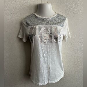 PINK Victoria's Secret Rare White Tee with Silver Sequins XS